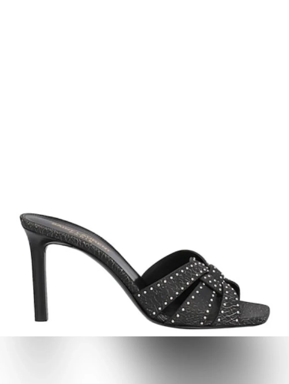 Saint Laurent Black Studded Leather Heeled Slide Sandals - Picture 6 of 11